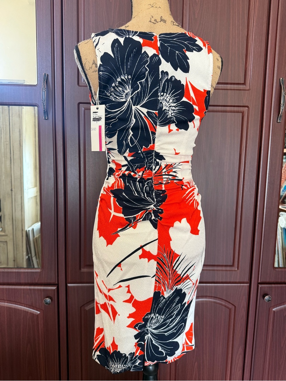 Tracy Reese Red, Black & White Floral Midi Dress - Picture 3 of 7